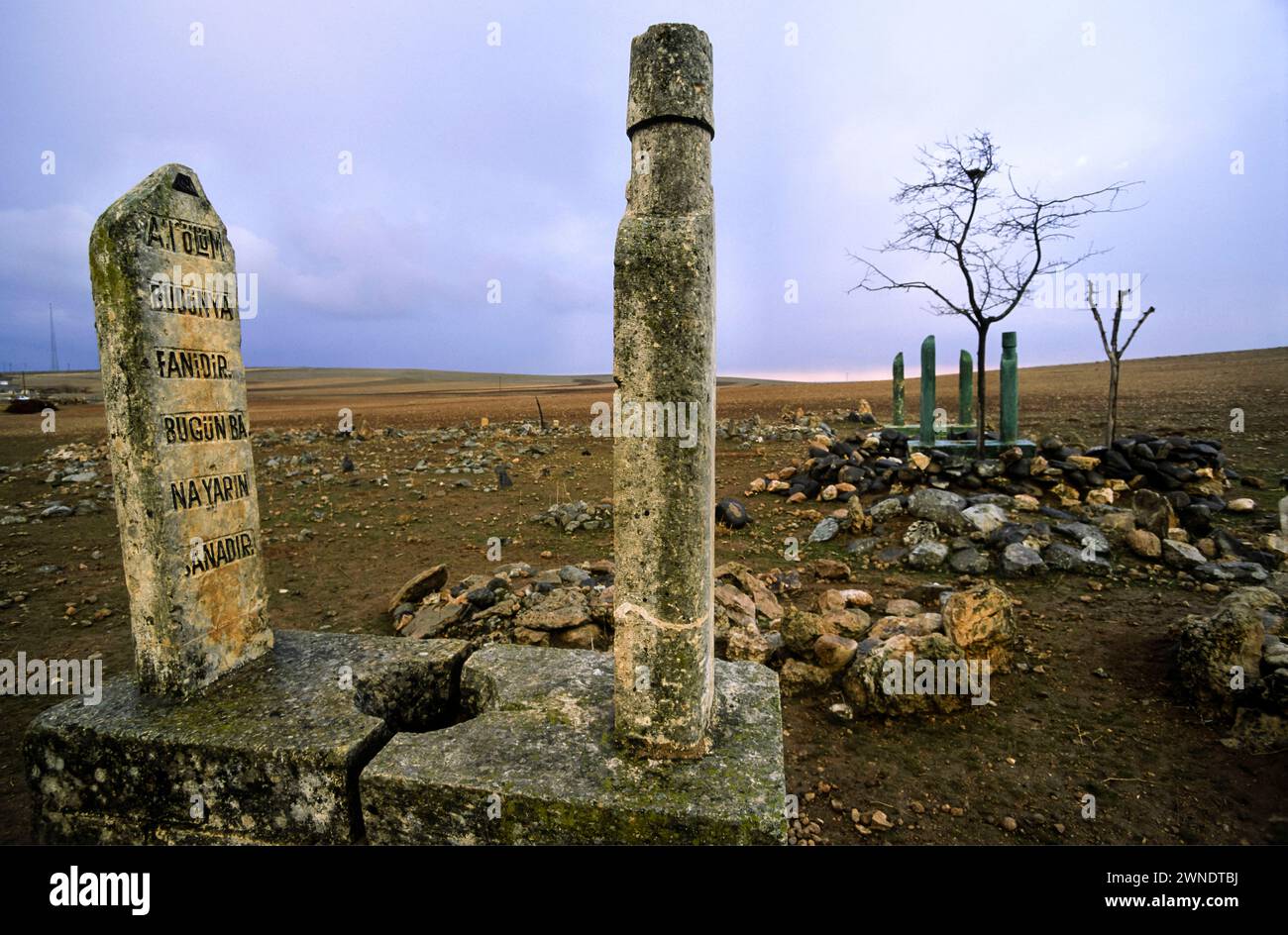Small cemetery in the steppe,Erecek,near Harran..Southeastern Anatolia.Turkey. Stock Photo