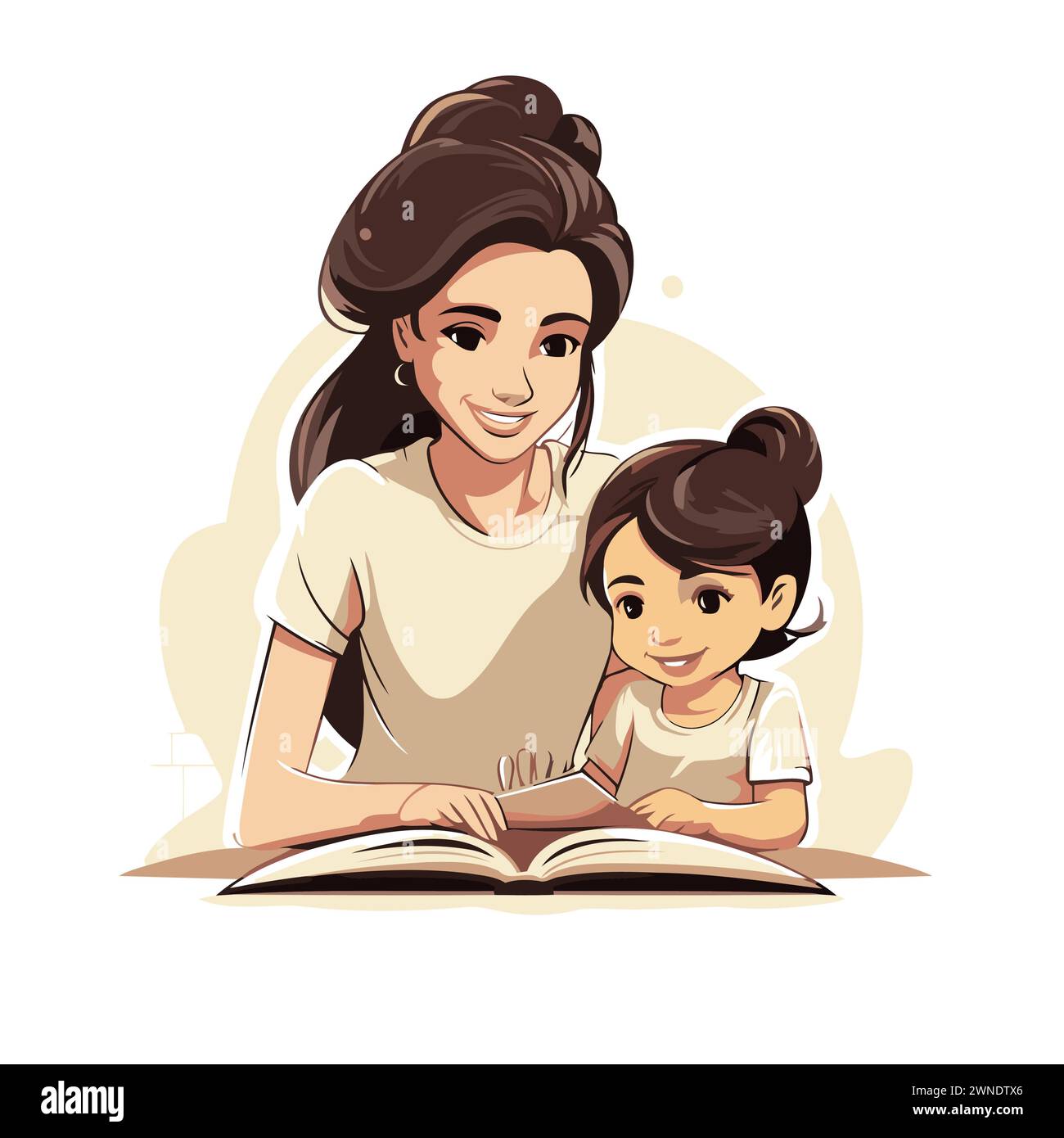 Mother reading a book with her daughter. Vector illustration on white ...