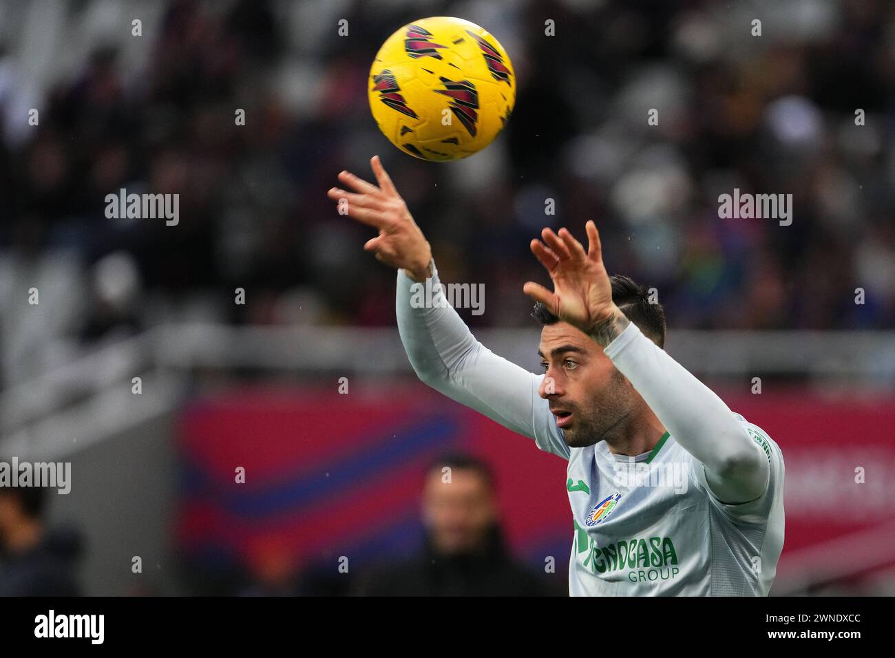 Barcelona, Spain. 24th Feb, 2024. Diego Rico of Getafe CF during the La Liga EA Sports match between FC Barcelona and Getafe CF played at Lluis Companys Stadium on February 24, 2024 in Barcelona, Spain. (Photo by Alex Carreras/Imago) Credit: PRESSINPHOTO SPORTS AGENCY/Alamy Live News Stock Photo