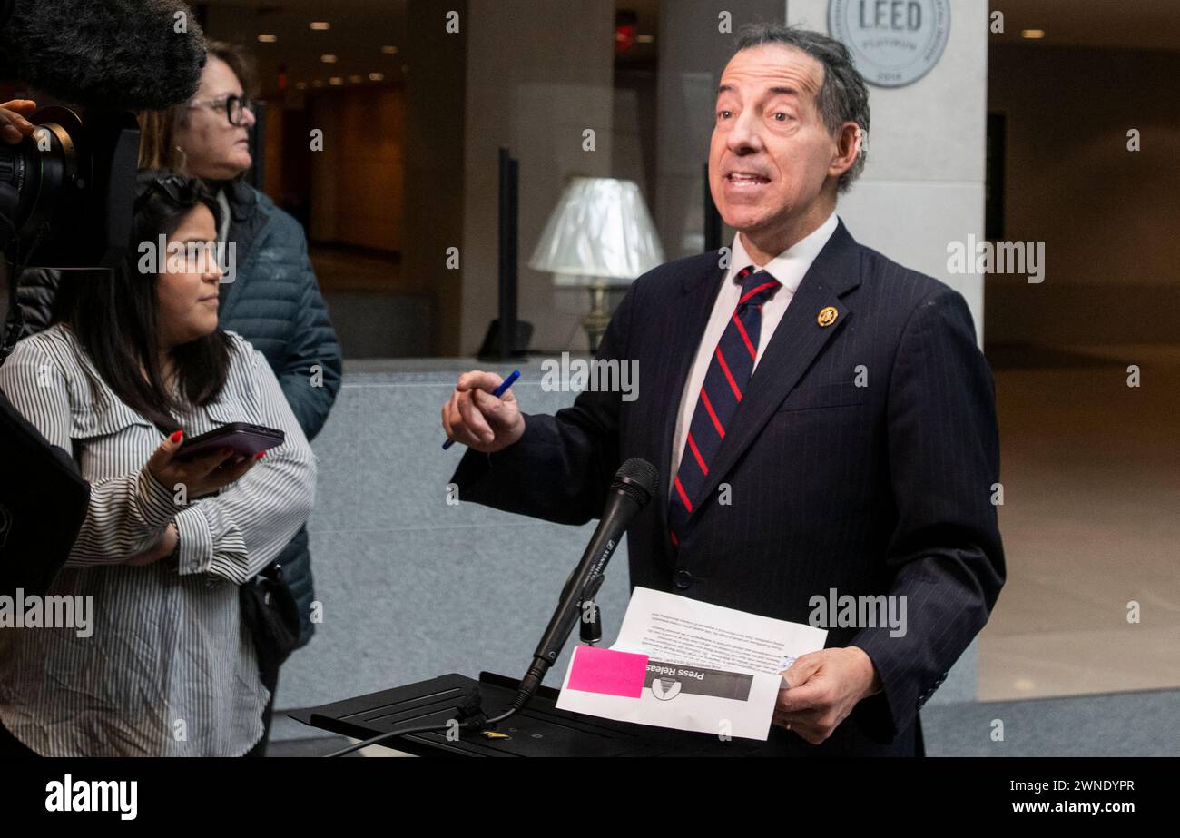 United States Representative Jamie Raskin (Democrat of Maryland), Ranking Member, US House Committee on Oversight and Accountability offers remarks while the House Committee on Oversight, Judiciary, and Ways & Means impeachment inquiry against United States President Joe Biden is under way at the Thomas P. O'Neill Jr. House Office Building in Washington, DC, Tuesday, January 30, 2024.Credit: Rod Lamkey/CNP/Sipa USA for NY Post (RESTRICTION: NO Daily Mail. NO New York or New Jersey Newspapers or newspapers within a 75 mile radius of New York City.) Stock Photo