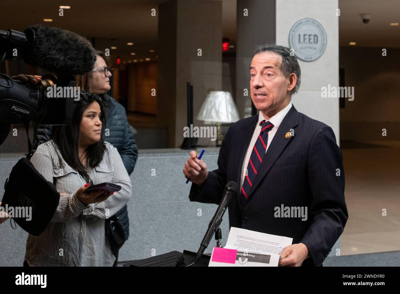 United States Representative Jamie Raskin (Democrat of Maryland), Ranking Member, US House Committee on Oversight and Accountability offers remarks while the House Committee on Oversight, Judiciary, and Ways & Means impeachment inquiry against United States President Joe Biden is under way at the Thomas P. O'Neill Jr. House Office Building in Washington, DC, Tuesday, January 30, 2024. Credit: Rod Lamkey/CNP/Sipa USA for NY Post (RESTRICTION: NO Daily Mail. NO New York or New Jersey Newspapers or newspapers within a 75 mile radius of New York City.) Stock Photo