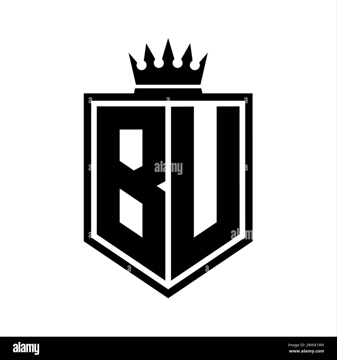 BU Letter Logo monogram bold shield geometric shape with crown outline ...