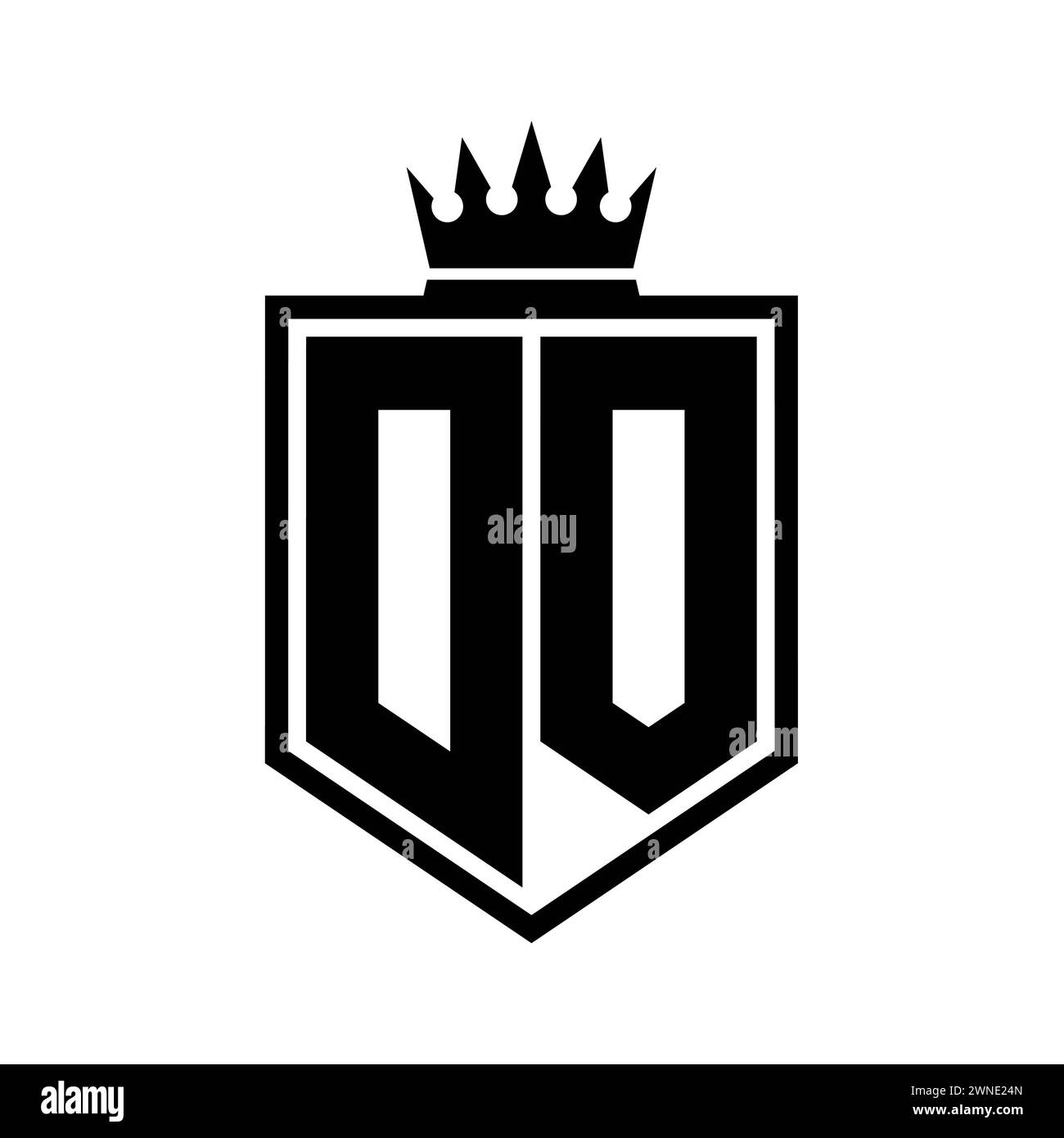 DO Letter Logo monogram bold shield geometric shape with crown outline ...