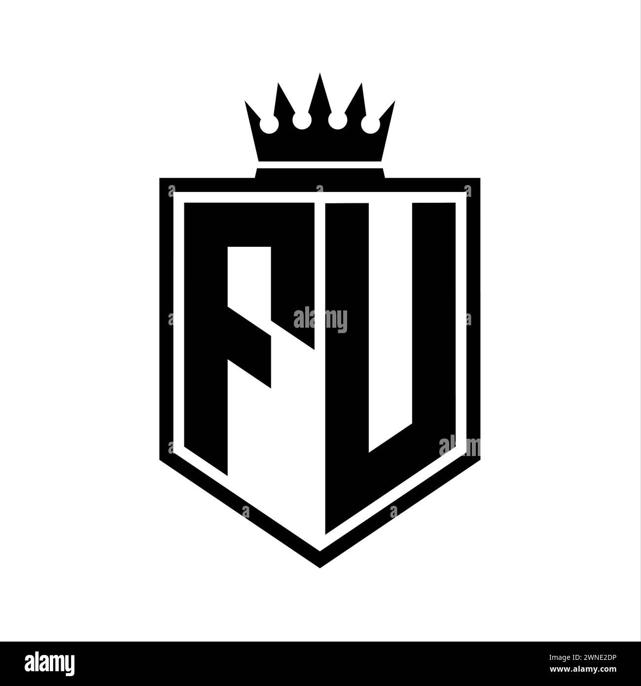 FU Letter Logo monogram bold shield geometric shape with crown outline ...