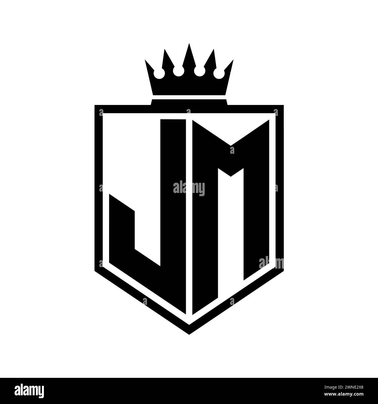 Jm Letter Logo Monogram Bold Shield Geometric Shape With Crown Outline Black And White Style 9609