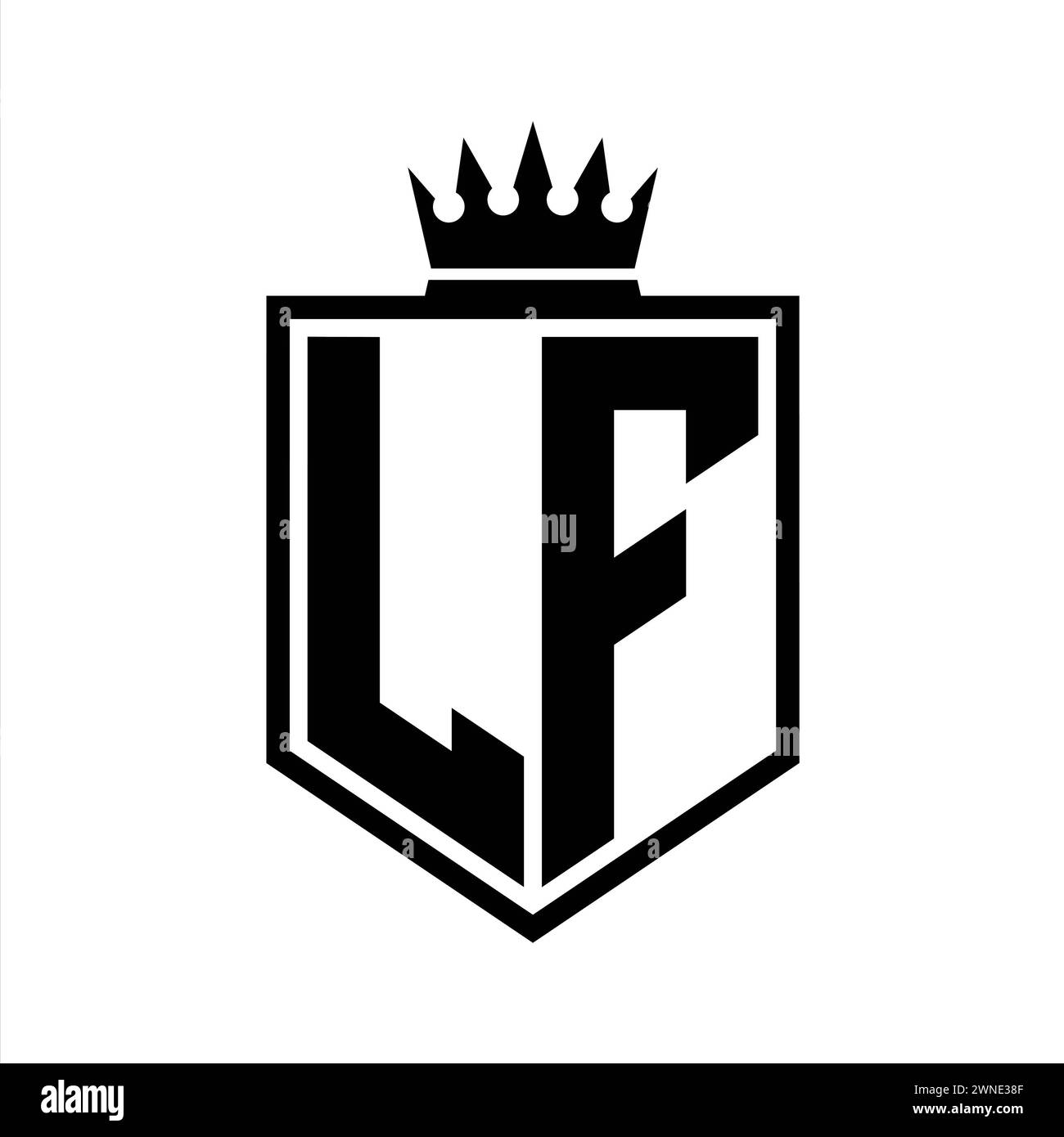 LF Letter Logo monogram bold shield geometric shape with crown outline ...