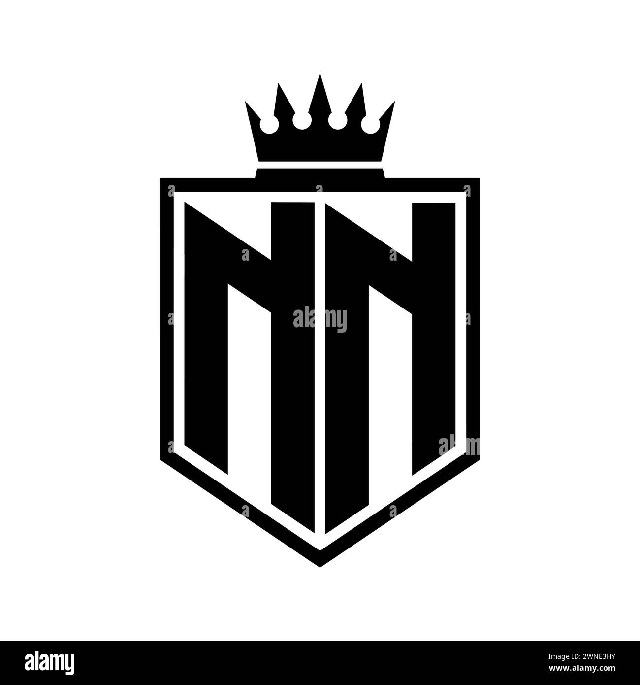 NN Letter Logo monogram bold shield geometric shape with crown outline ...