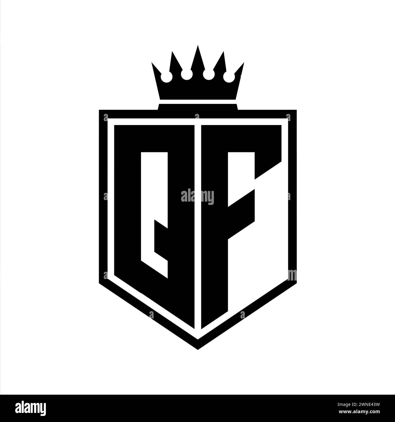 QF Letter Logo monogram bold shield geometric shape with crown outline ...