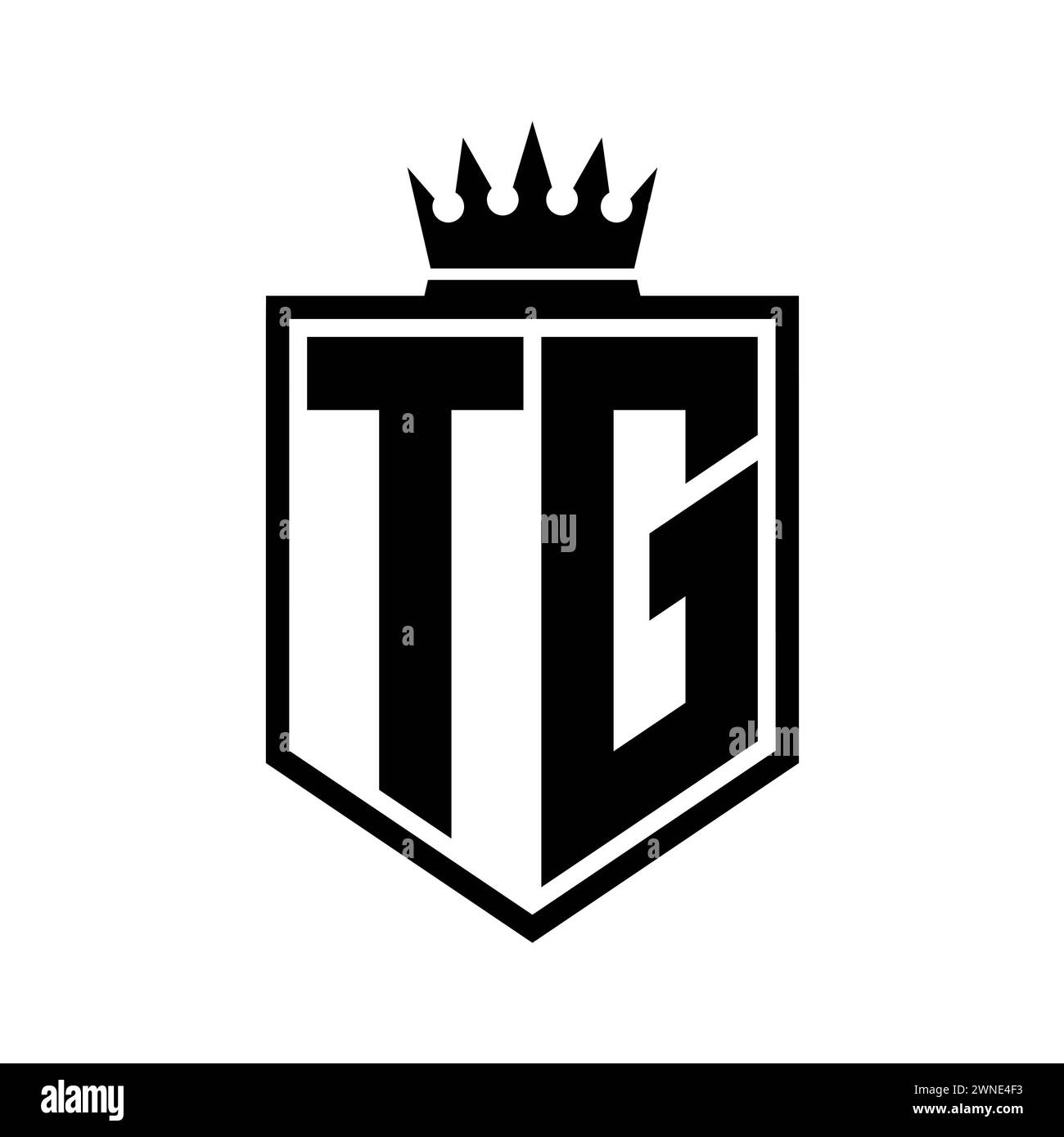 TG Letter Logo monogram bold shield geometric shape with crown outline ...