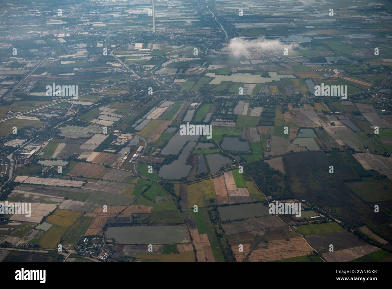 a air view of the Agriculture fields in the Province of Pathum Thani in Thailand.  Thailand, Pathum Thani, December, 2, 2023 Stock Photo