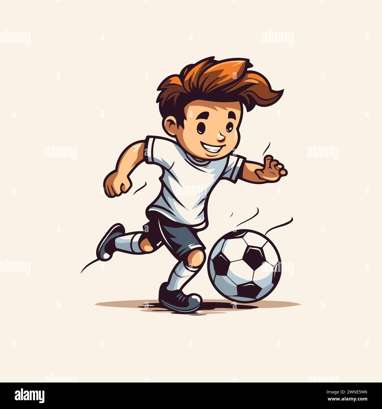 Cartoon boy playing soccer. Vector illustration of a soccer player ...