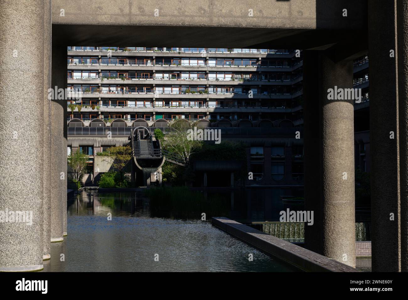 The lake in the Barbican estate with Willoughby House in the background ...