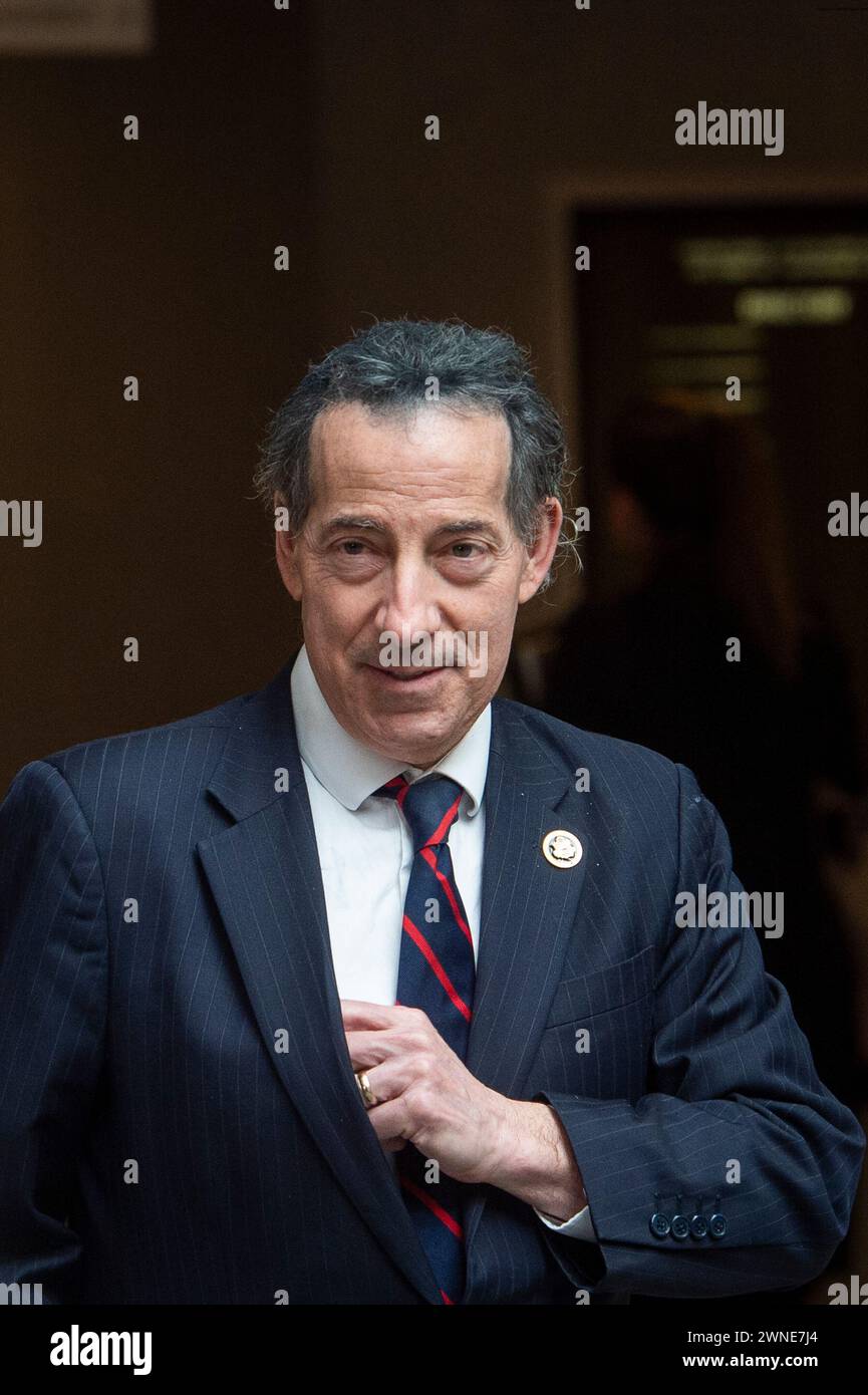 United States Representative Jamie Raskin (Democrat of Maryland), Ranking Member, US House Committee on Oversight and Accountability arrives to offer remarks while the US House Committee on Oversight, Judiciary, and Ways & Means impeachment inquiry against United States President Joe Biden is under way at the Thomas P. ONeill Jr. House Office Building in Washington, DC, Tuesday, January 30, 2024. Credit: Rod Lamkey/CNP for NY Post (RESTRICTION: NO Daily Mail. NO New York or New Jersey Newspapers or newspapers within a 75 mile radius of New York City.) Stock Photo