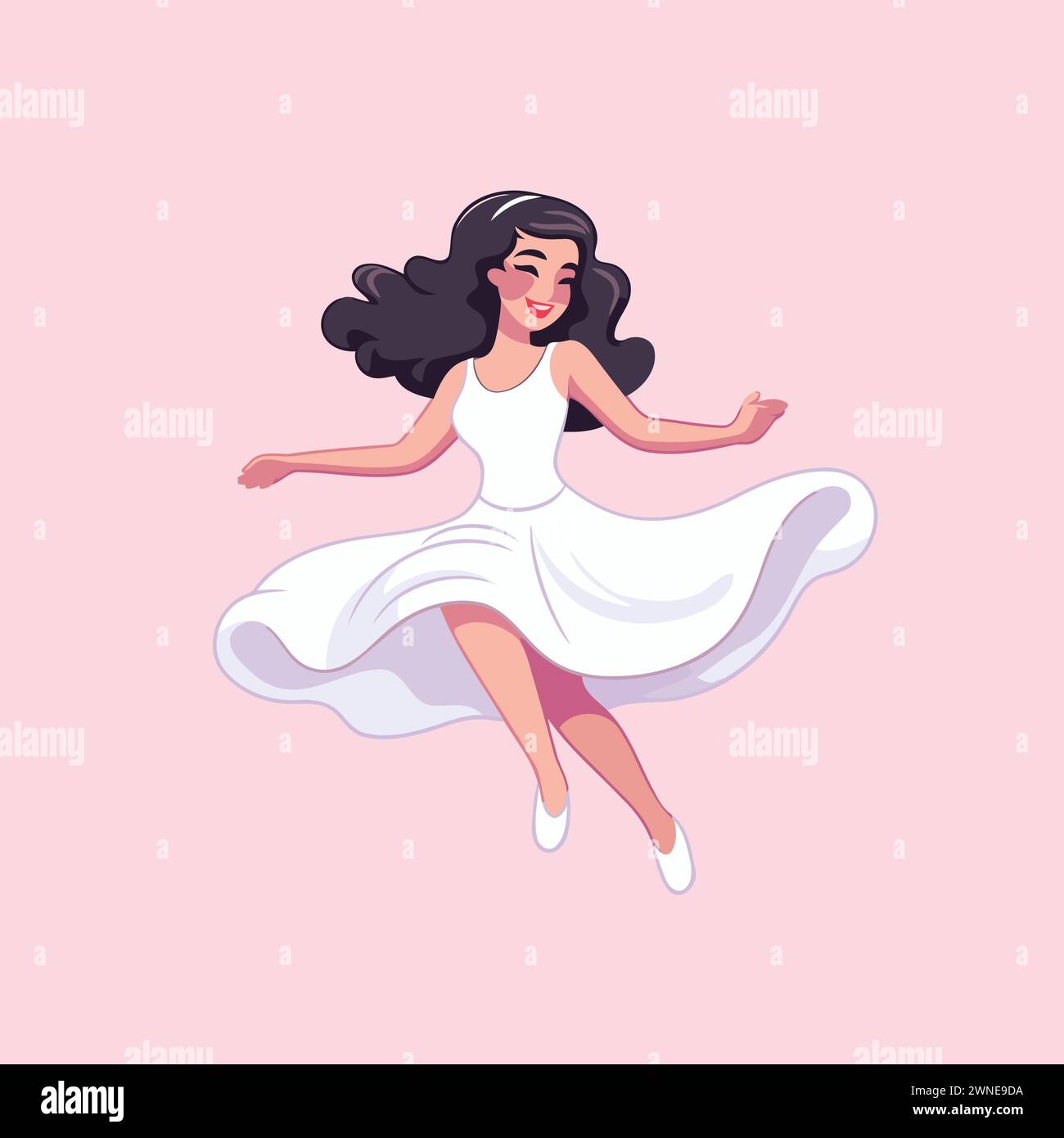 Beautiful girl in a white dress on a pink background. Vector ...