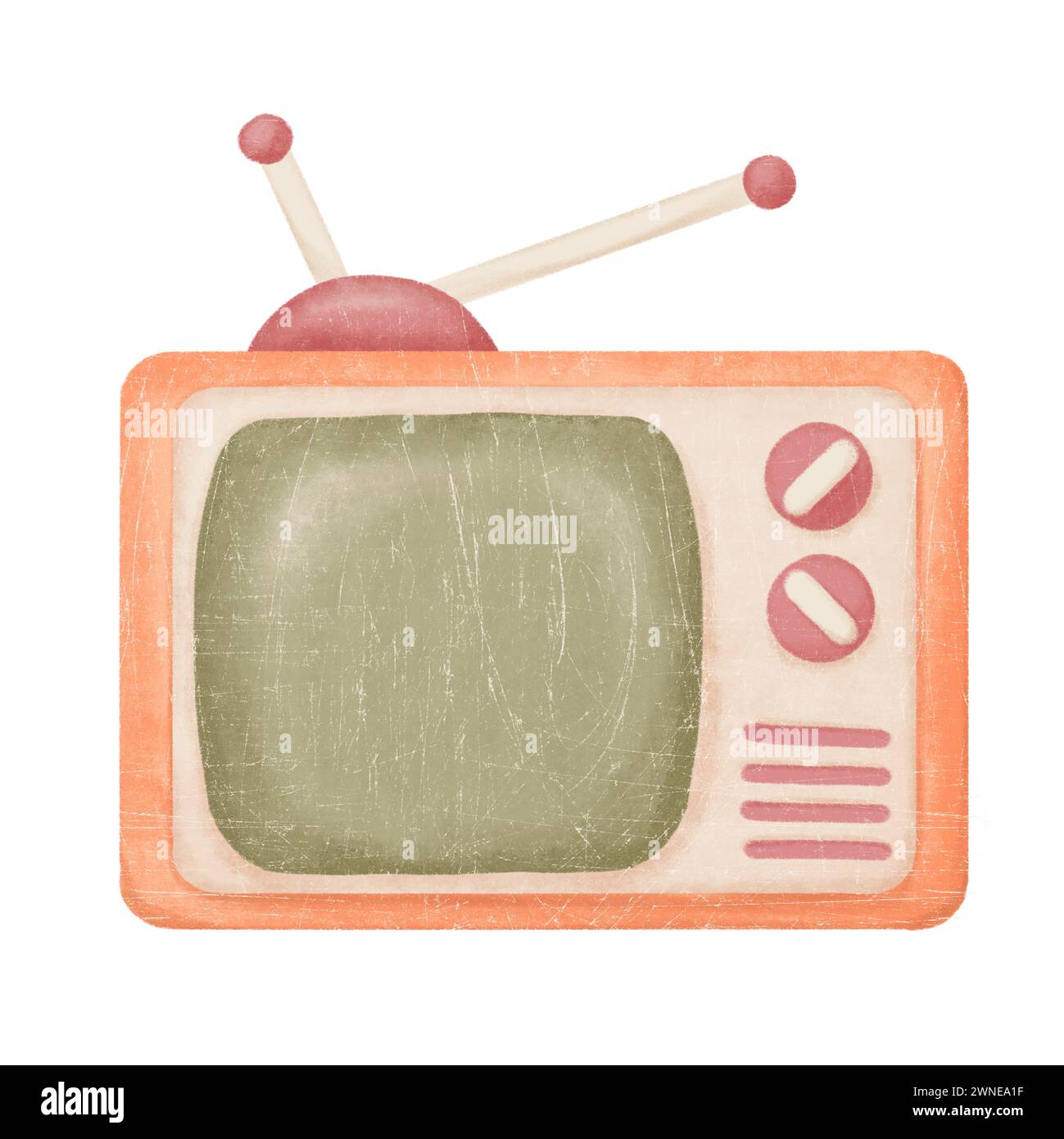 Old entertainment television. Retro tube tv illustration, color vintage television media Stock Photo