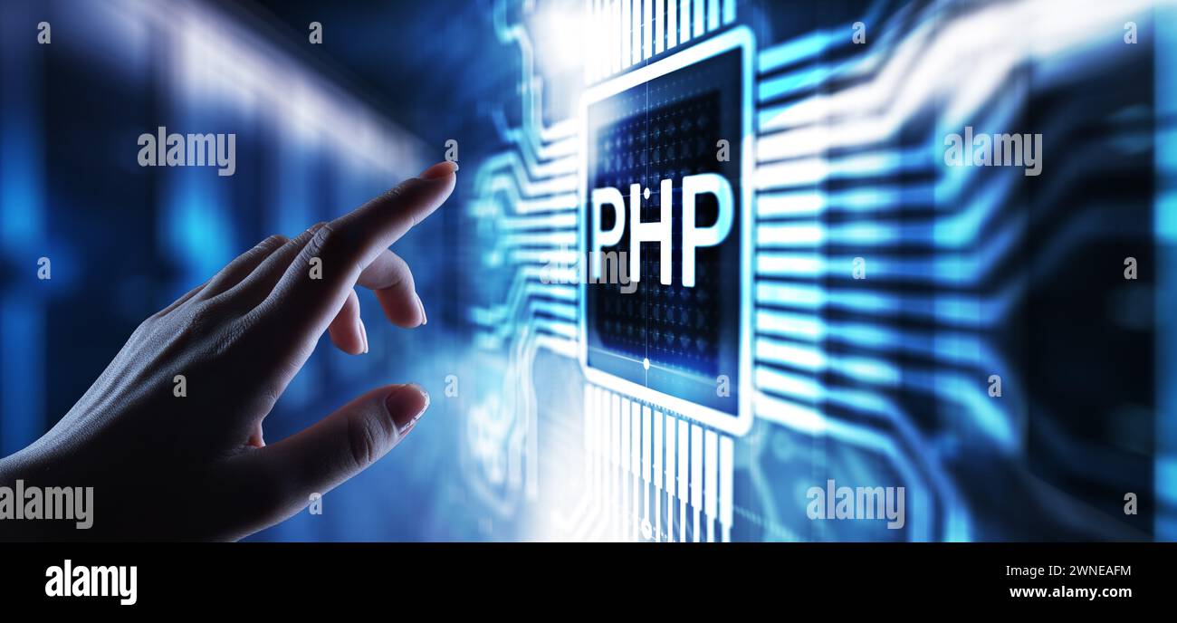 PHP Web development and coding internet and technology concept on virtual screen. Stock Photo