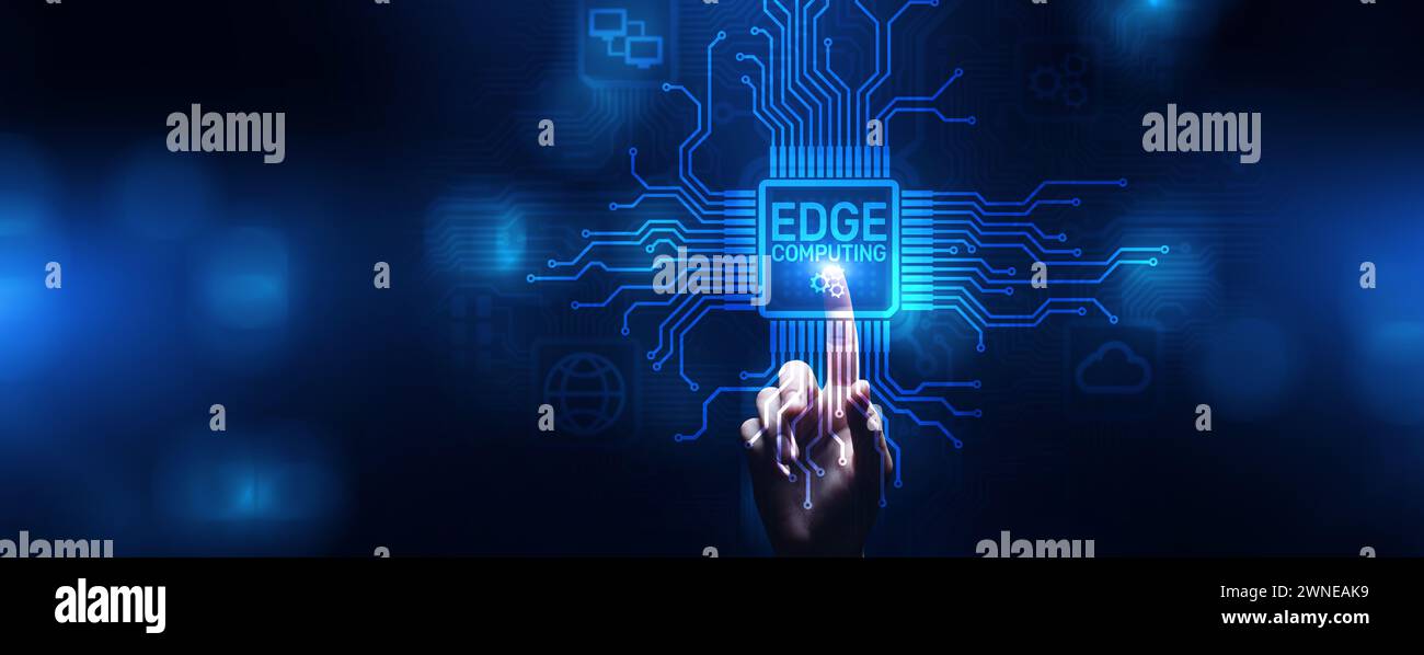 Edge computing networking internet technology concept on screen interface. Stock Photo