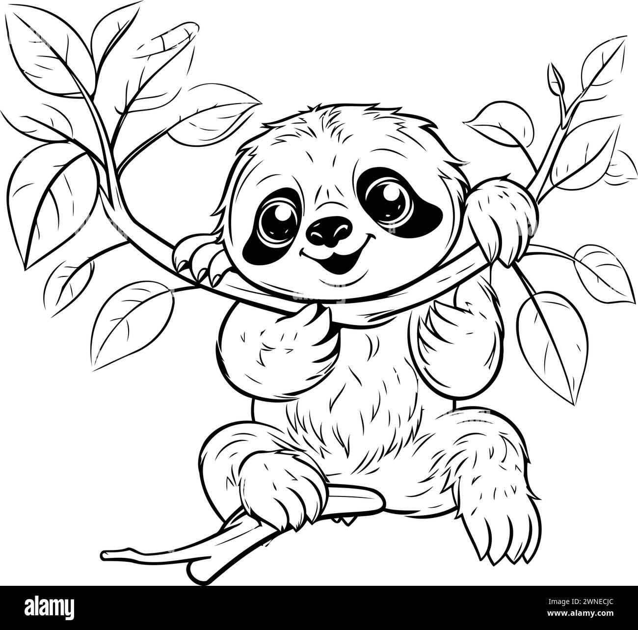 Cute cartoon sloth sitting on a branch. Vector illustration Stock