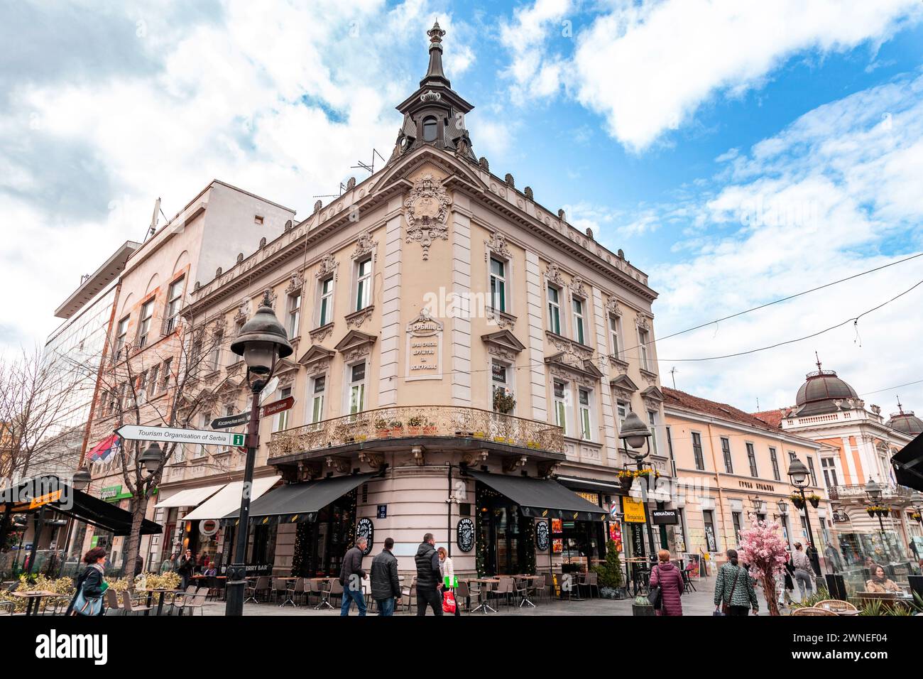 Belgrade, Serbia - 8 FEB 2024: Knez Mihailova Street is the main pedestrian and shopping zone in Belgrade, one of the oldest and most valuable landmar Stock Photo