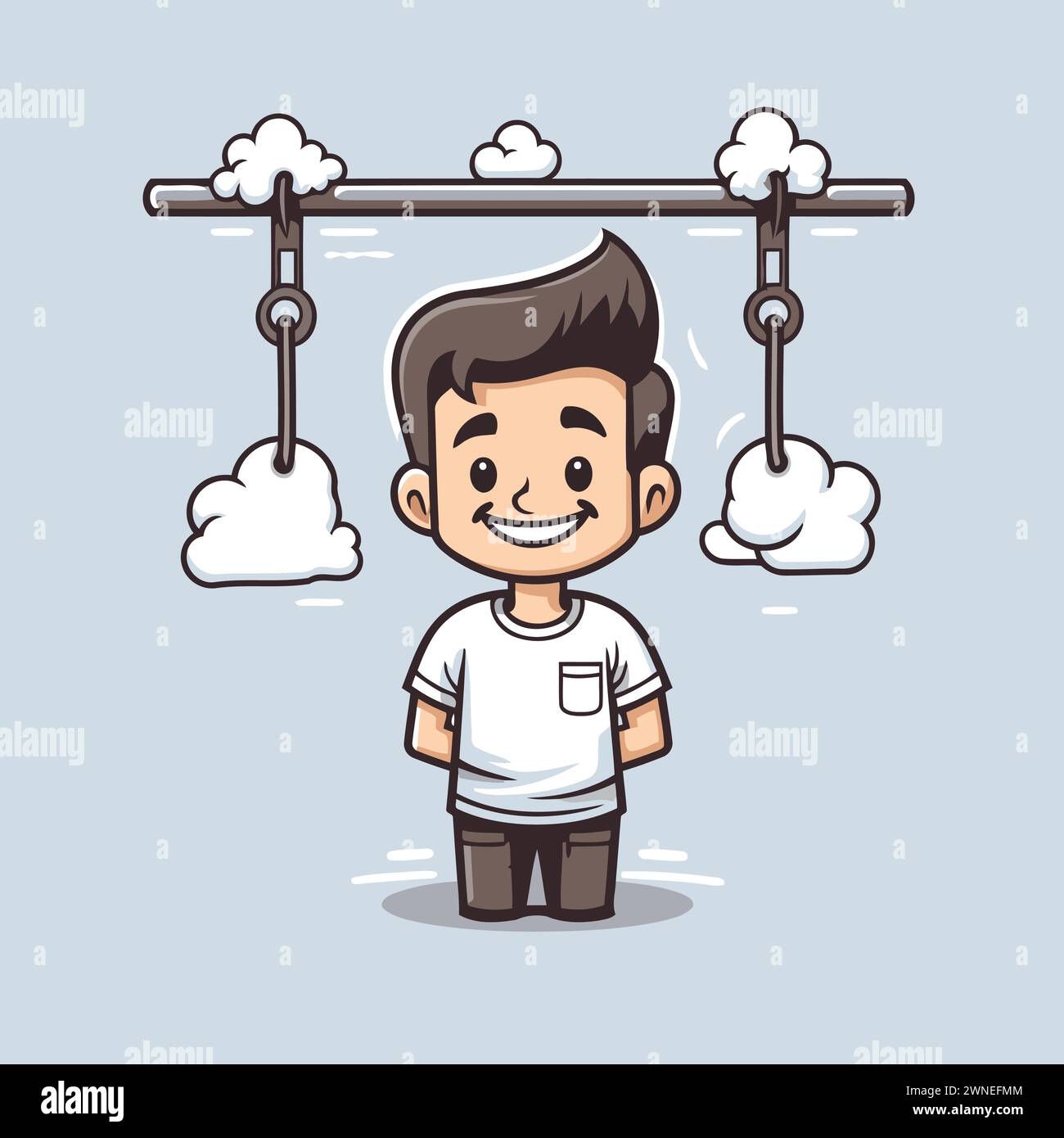 Boy hanging on the rope - Vector cartoon character character illustration design. Stock Vector