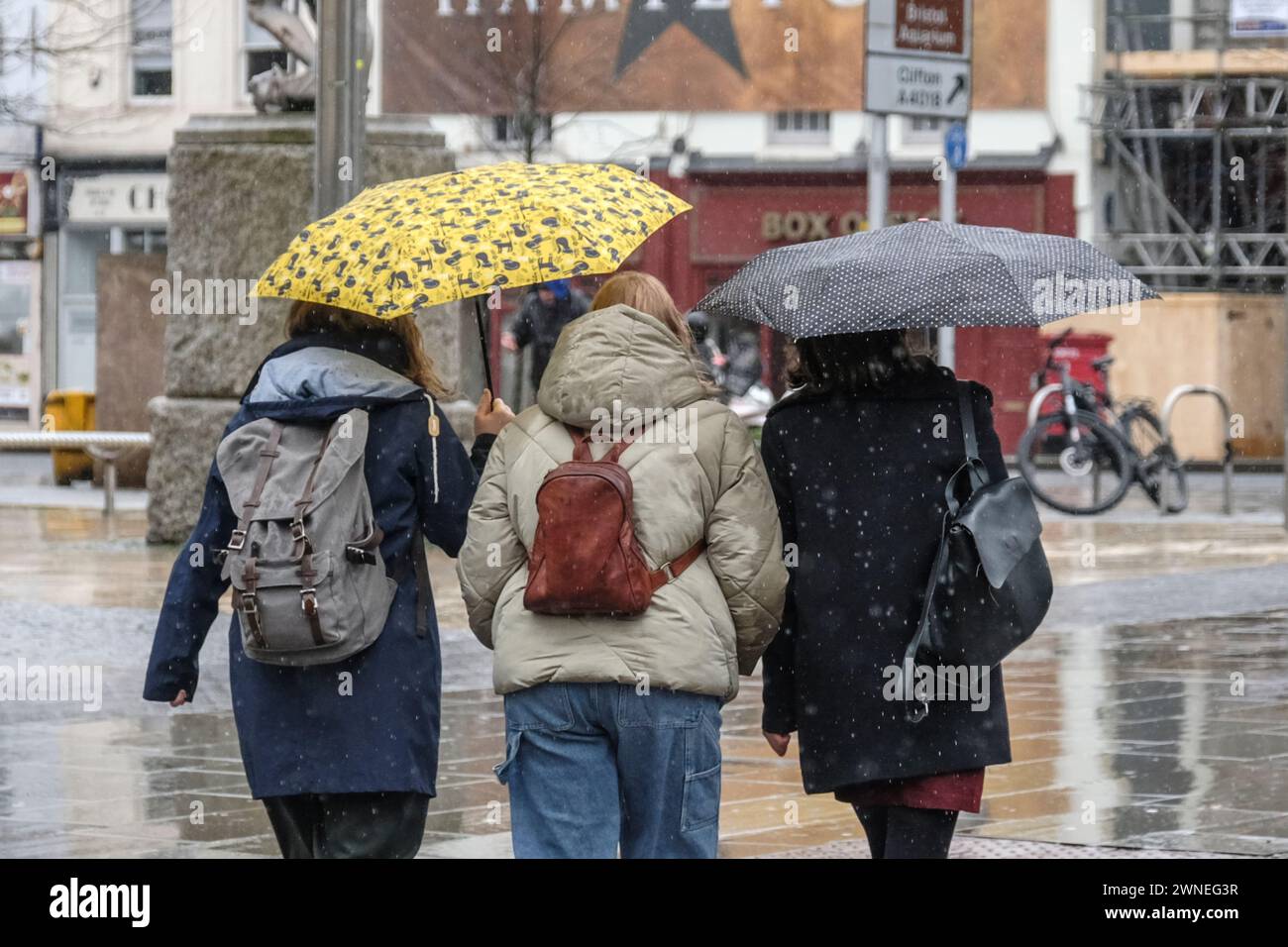 Bristol, UK. 2nd Mar, 2024. Rainy Saturday in Bristol city Centre. Credit: JMF News/Alamy Live News Stock Photo