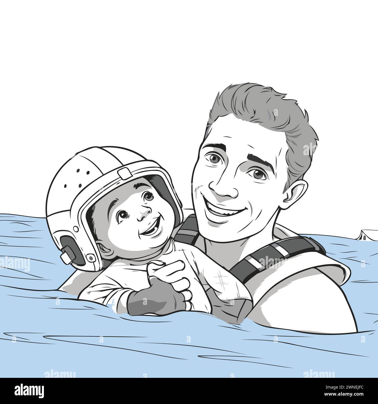 Father And Son In A Diving Suit On The Water Vector Illustration Stock Vector Image And Art Alamy 6905