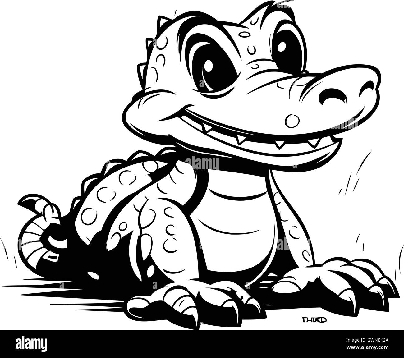 Cute cartoon crocodile. Black and white vector illustration for coloring book. Stock Vector