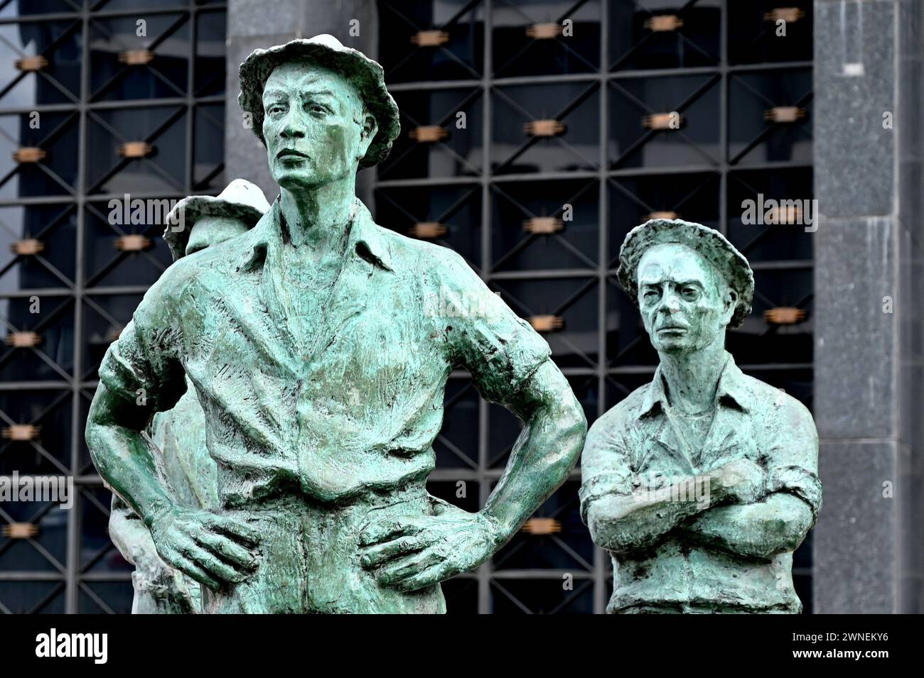 SAN JOSE, COSTA RICA: The Monumento Los Presentes (Monument to Those Present) is a group of nine statues, in tribute to the local inhabitants. Stock Photo