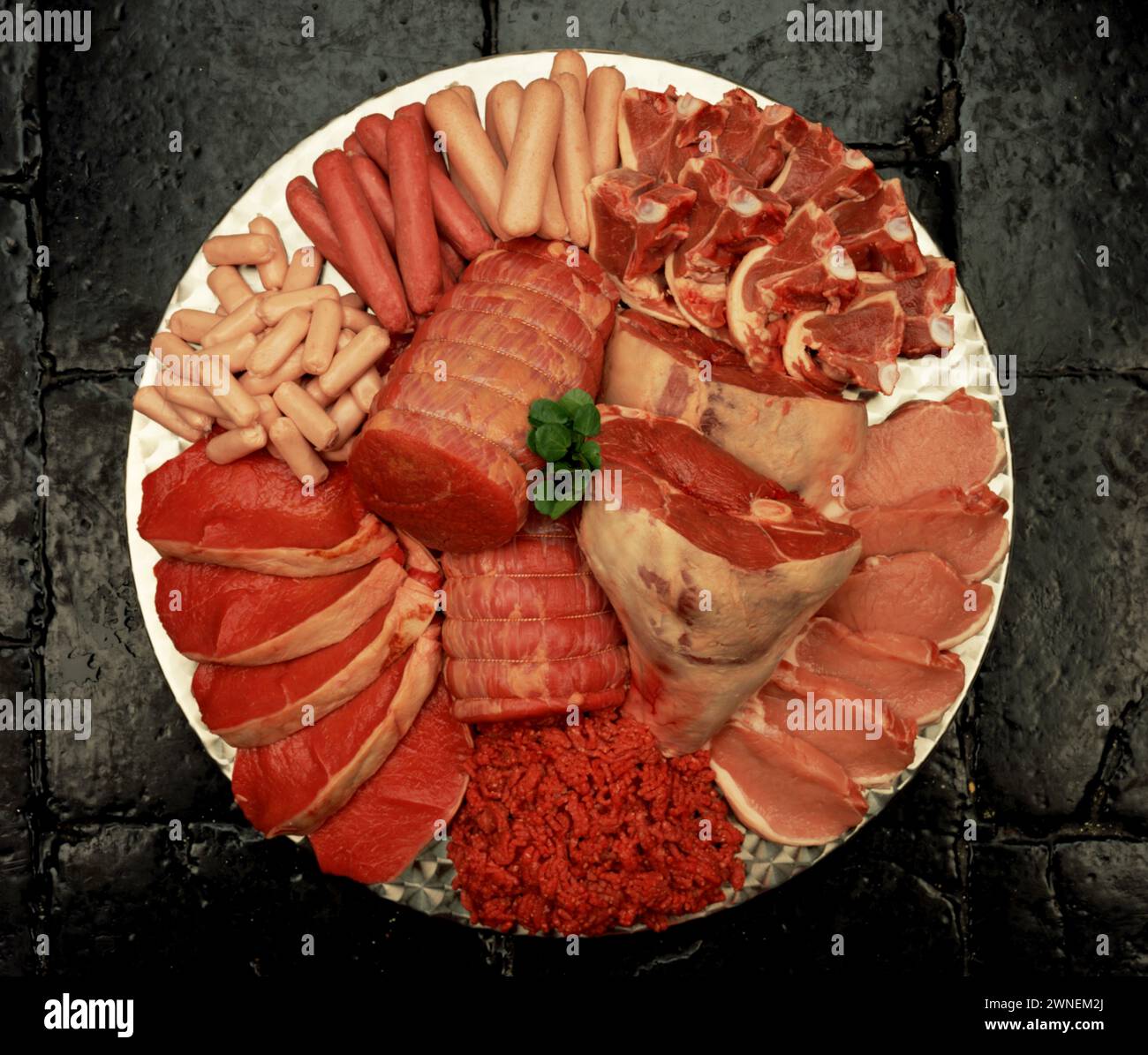 Plate Meat Plate of raw meat with cuts of Pork, Beef, Lamb Stock Photo - Alamy