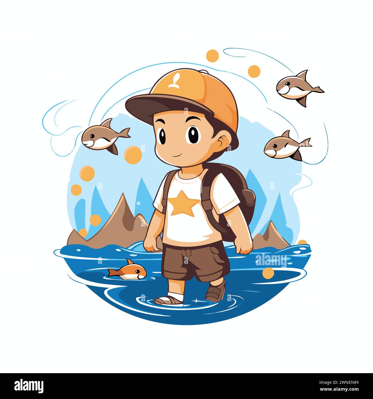 Illustration Boy Fishing at the River Stock Illustration
