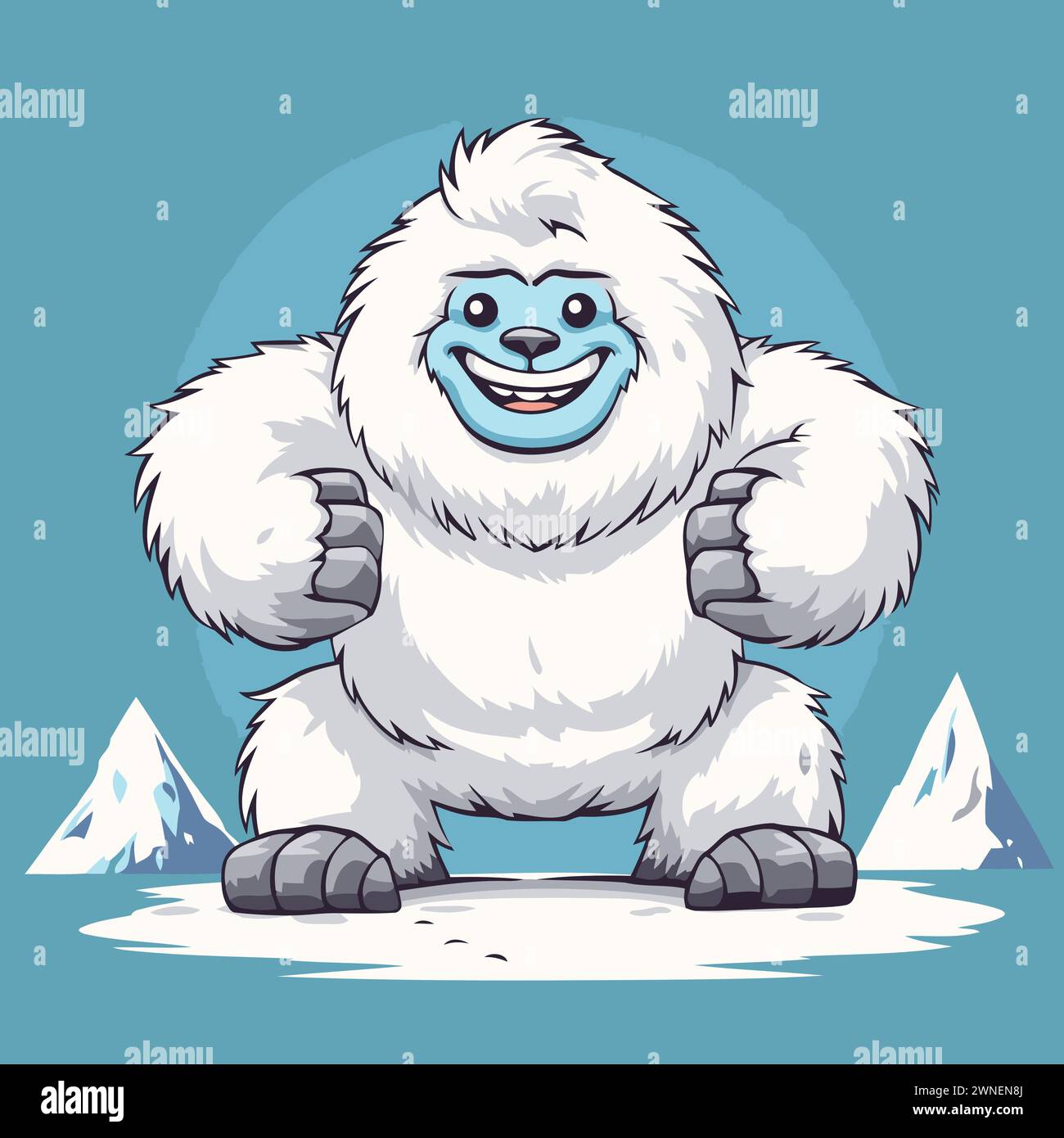 Polar bear in the snow. Vector illustration of cartoon character. Stock Vector