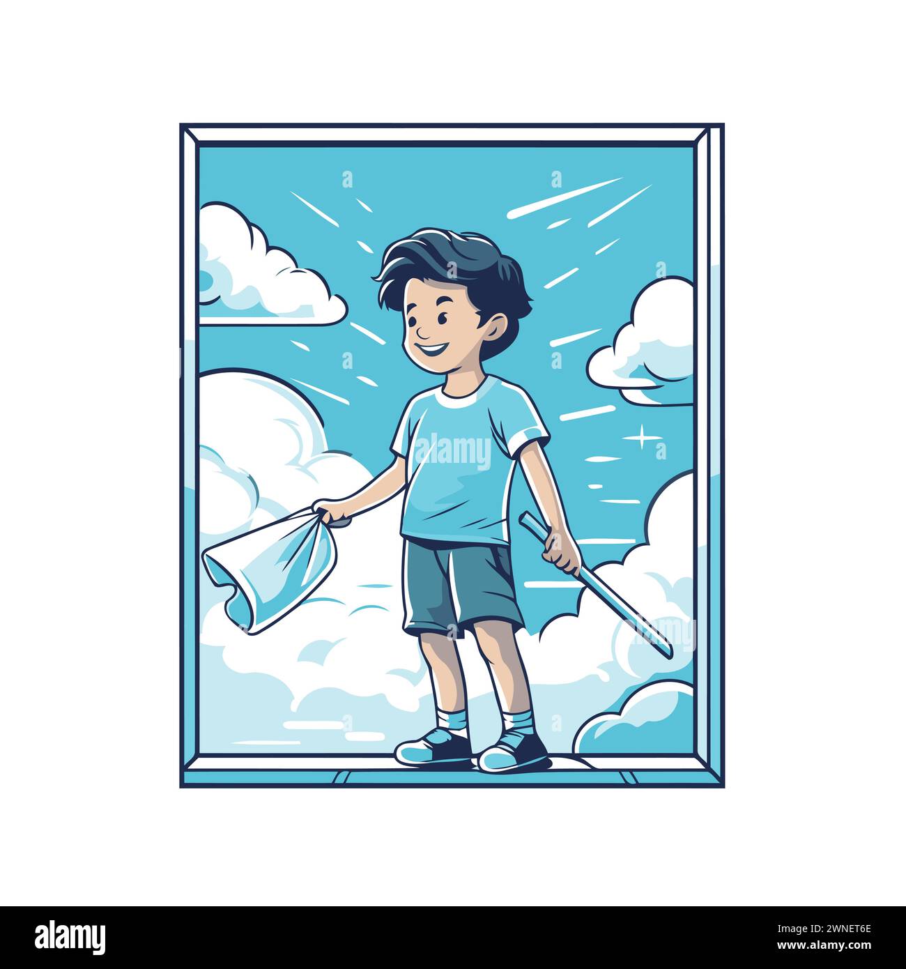 Boy cleaning window Stock Vector Images - Alamy