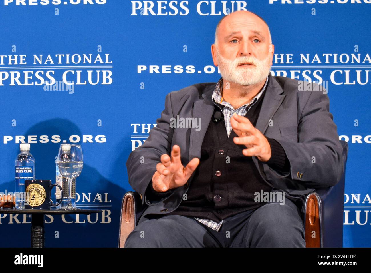 José Andrés, founder of World Central Kitchen, speaks at the National Press Club in Washington, D.C. 1 Mar. 2024 Stock Photo