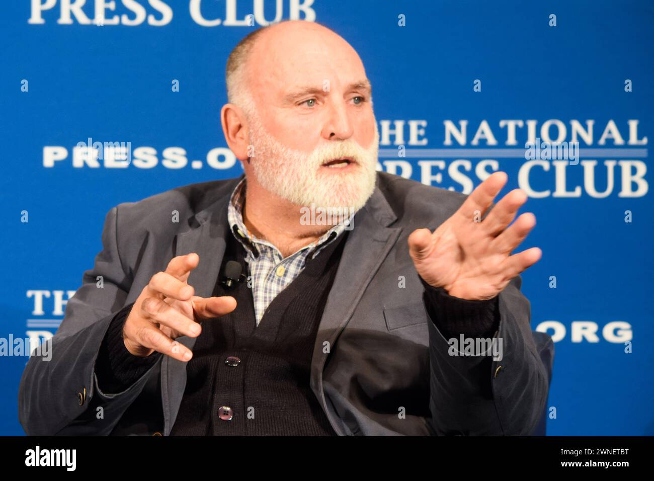 José Andrés, founder of World Central Kitchen, speaks at the National Press Club in Washington, D.C. 1 Mar. 2024 Stock Photo