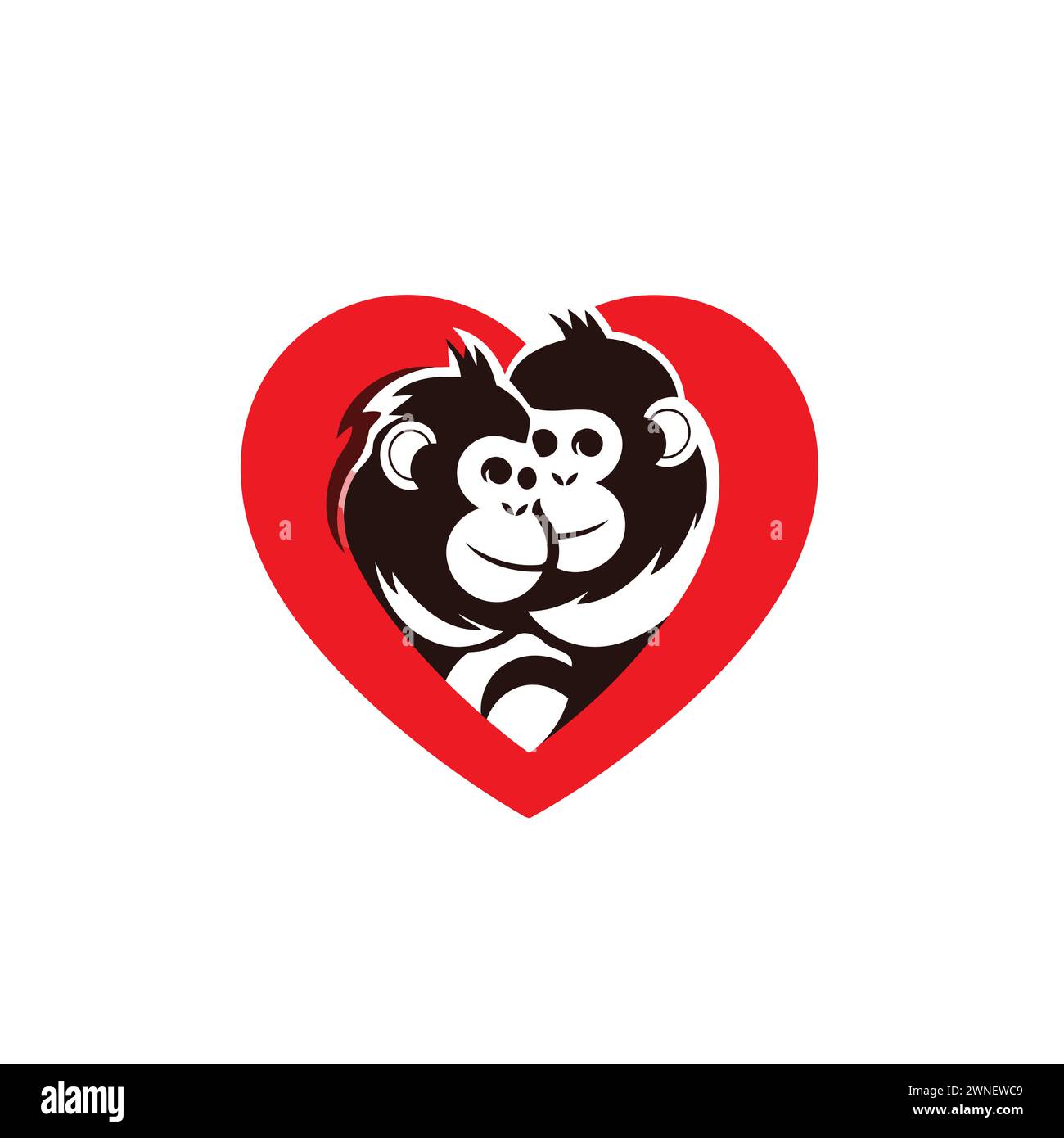 Chimpanzee in heart shape. Symbol of love. Vector illustration. Stock Vector