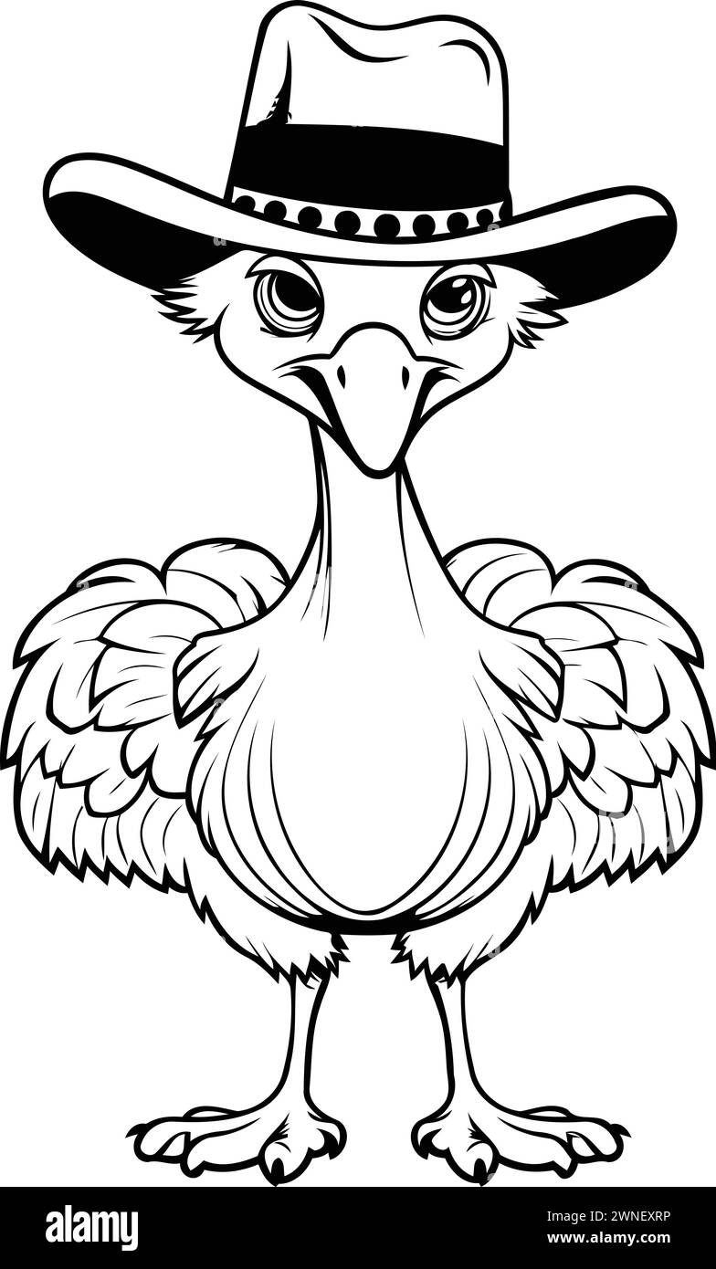 Vector image of a turkey in a cowboy hat on a white background Stock