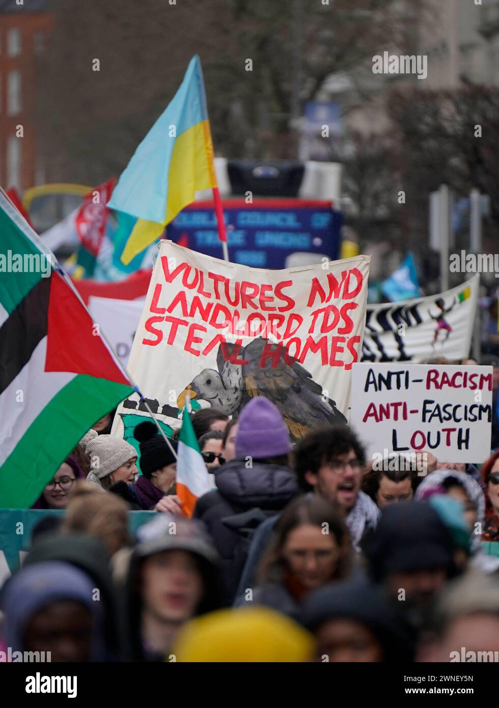 People during the Stand Together solidarity march in Dublin. The ...
