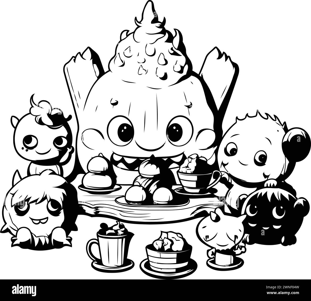 Black and White Cartoon Illustration of Cute Animal Characters for Coloring Book Stock Vector