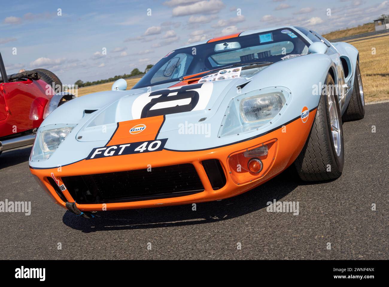 1973 Ford Coupe, in Gulf livery, on static display at the 2022 Snetterton Historic 200 meeting, Norfolk, UK. Stock Photo