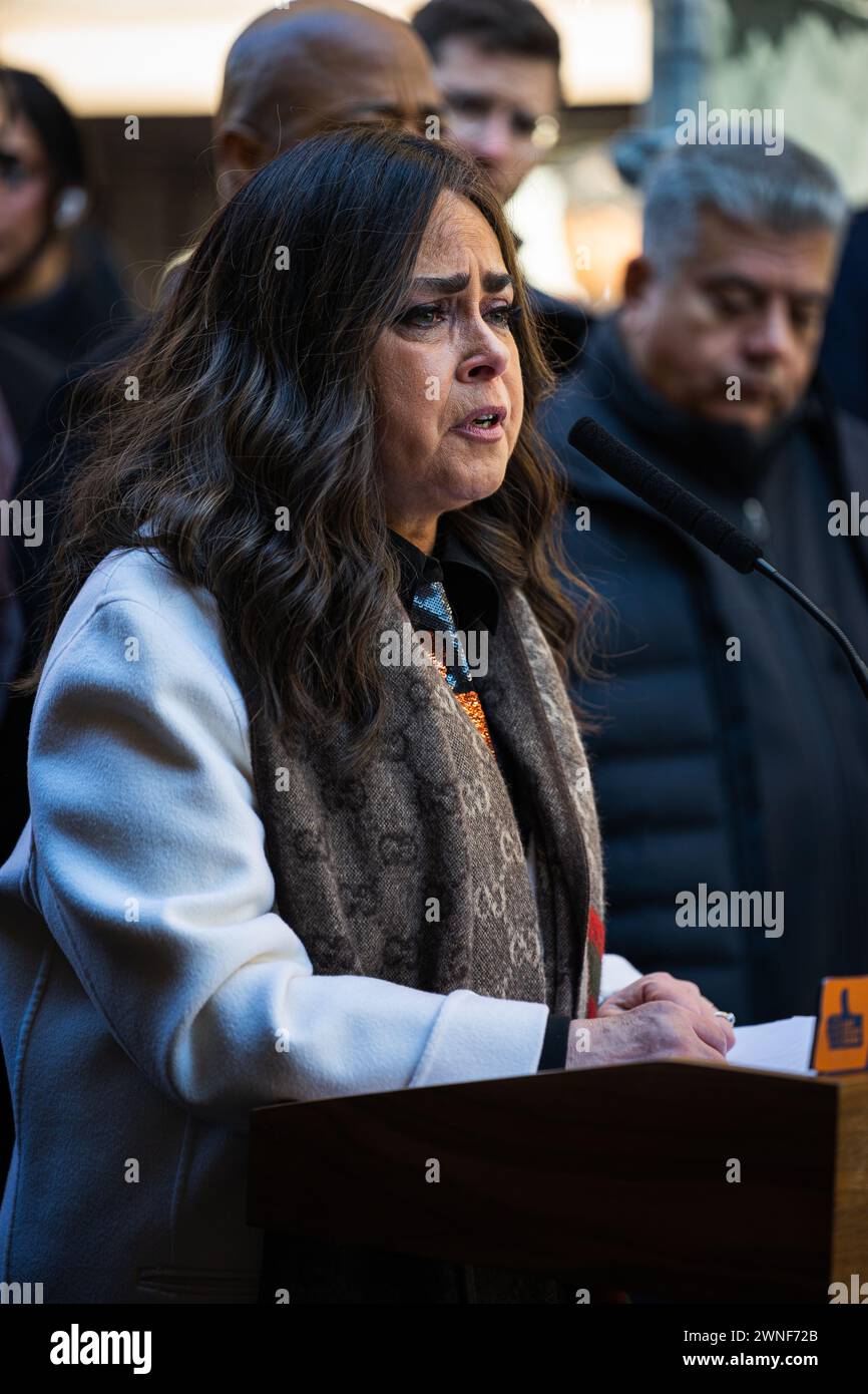 New York City, USA. 01st Mar, 2024. The ramp to the Brooklyn Bridge at the intersection of Pearl Street and Frankfort Street in New York City, NY was named The Ari Halberstam Ramp as today marked the 30th anniversary of the death of Ari Halberstam, who was shot back on March 1, 1994. Devorah Halberstam the mother of Ari was joined by Mayor Eric Adams and other elected officials on March 1, 2024. (Photo by Steve Sanchez/Sipa USA). Credit: Sipa USA/Alamy Live News Stock Photo