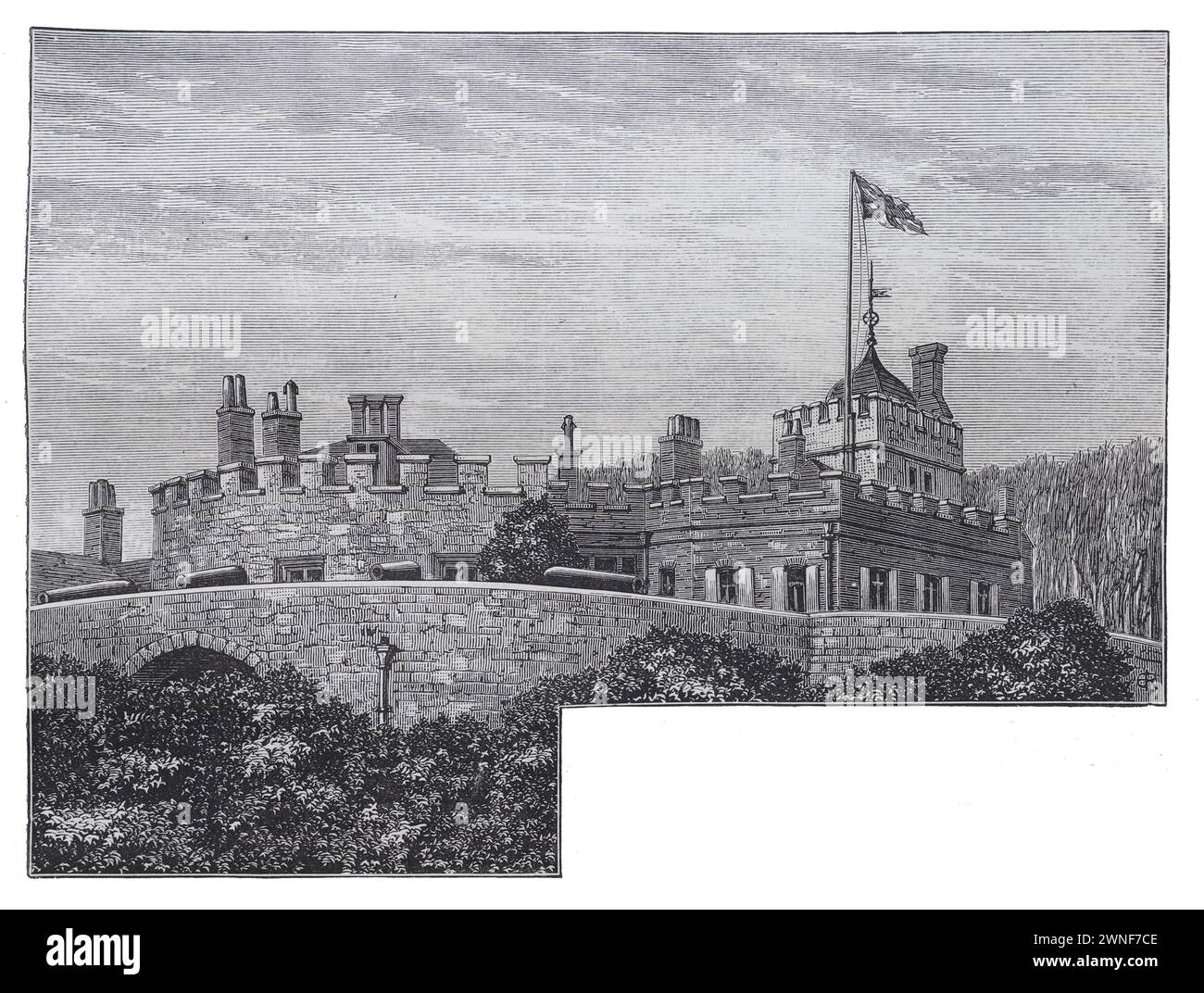 Walmer Castle, Kent; 19th century; Black and white illustration from 'Our Own Country' a Descriptive, Historical and Pictorial guide to the UK published in late 1880s by Cassell, Petter, Galpin & Co. Historic pictures of Briatin. Stock Photo