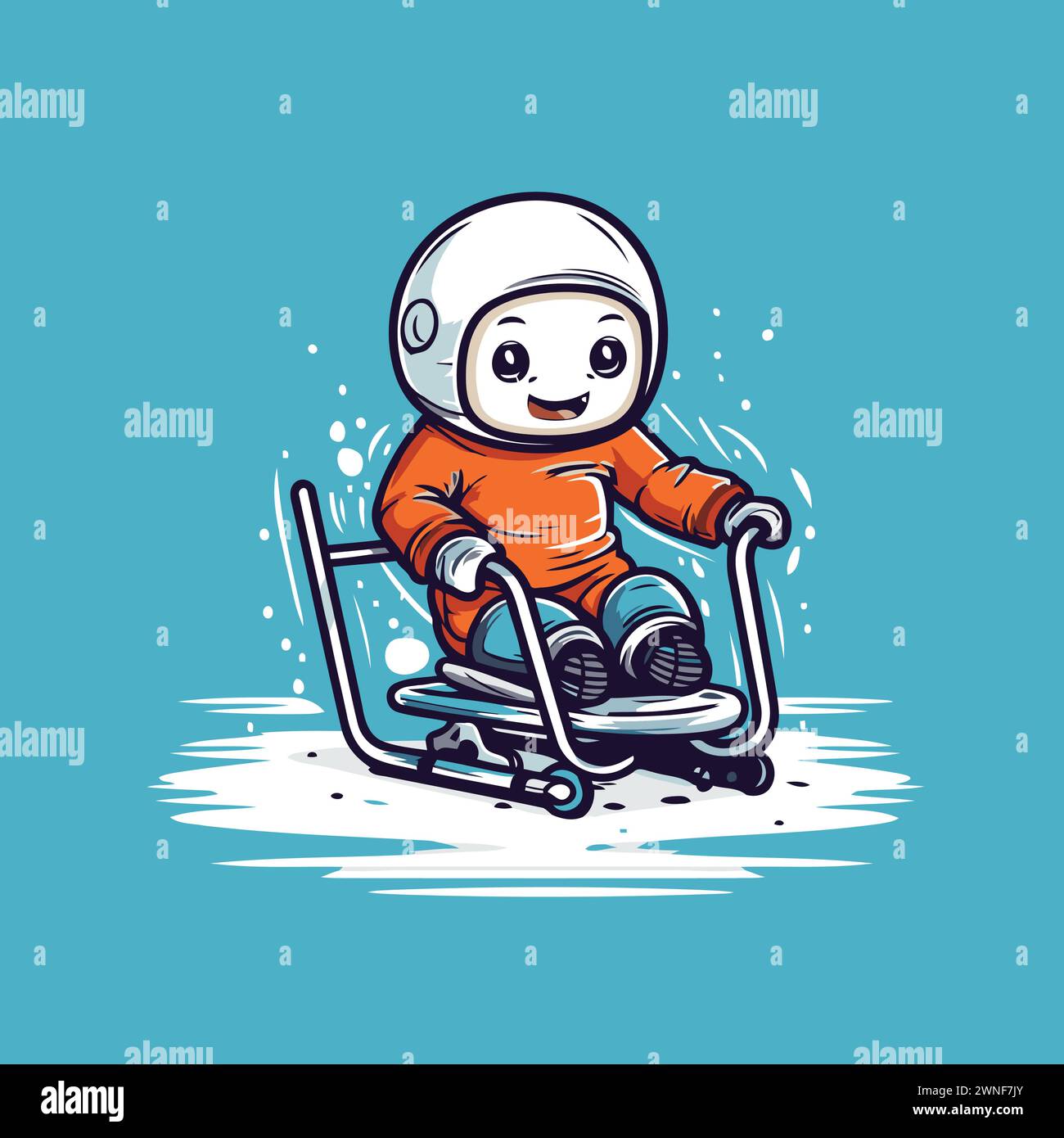 Vector illustration of a little boy in a helmet riding a sled Stock ...