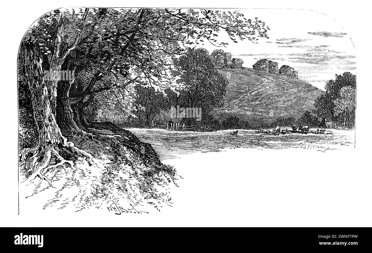Plympton Castle 19th century; Black and white illustration from 'Our Own Country' a Descriptive, Historical and Pictorial guide to the UK published in late 1880s by Cassell, Petter, Galpin & Co. Historic pictures of Briatin. Stock Photo