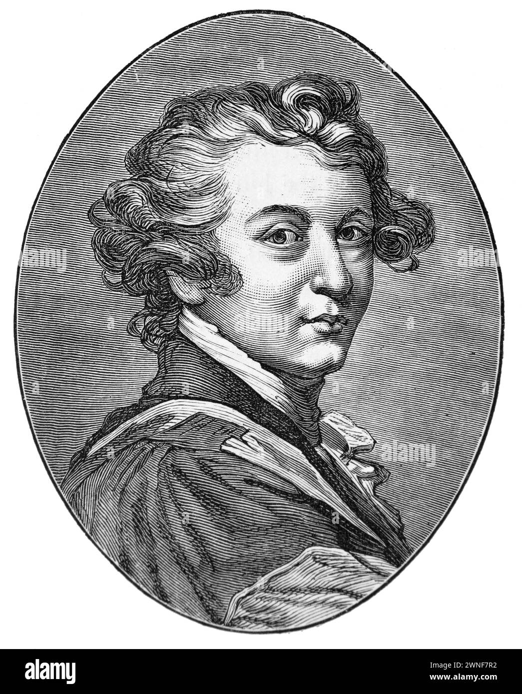 Portrait of Sir Joshua Reynolds 19th century; Black and white illustration from 'Our Own Country' a Descriptive, Historical and Pictorial guide to the UK published in late 1880s by Cassell, Petter, Galpin & Co. Historic pictures of Briatin. Stock Photo