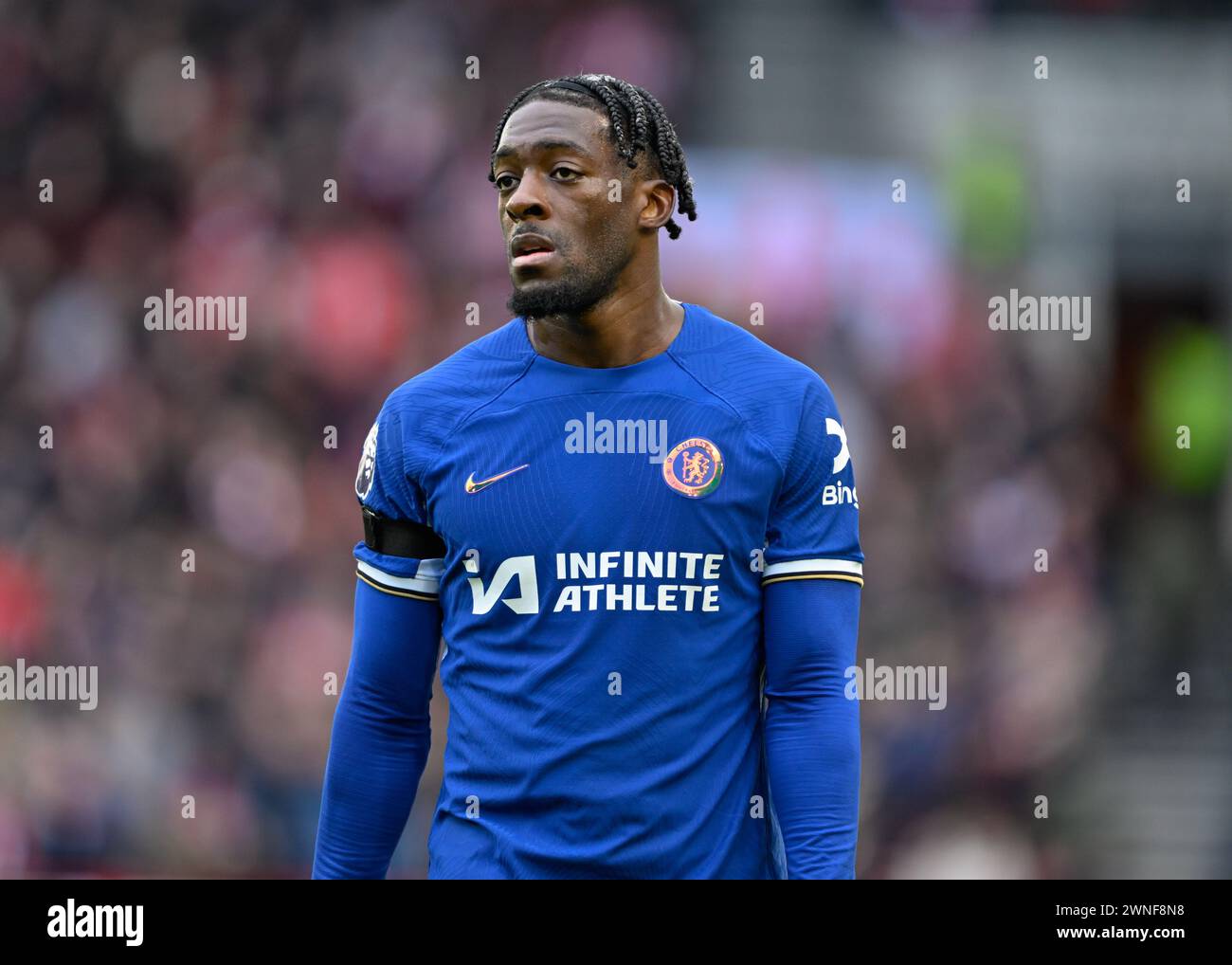 Axel Disasi of Chelsea, during the Premier League match Brentford vs Chelsea at The Gtech Community Stadium, London, United Kingdom, 2nd March 2024  (Photo by Cody Froggatt/News Images) Stock Photo