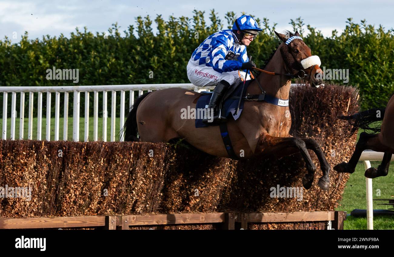 Does He Know and David Bass win the Grimthorpe Handicap Chase for trainer Kim Bailey and owners the Yes He Does syndicate. Credit: JTW Equine Images/Alamy Live News Stock Photo