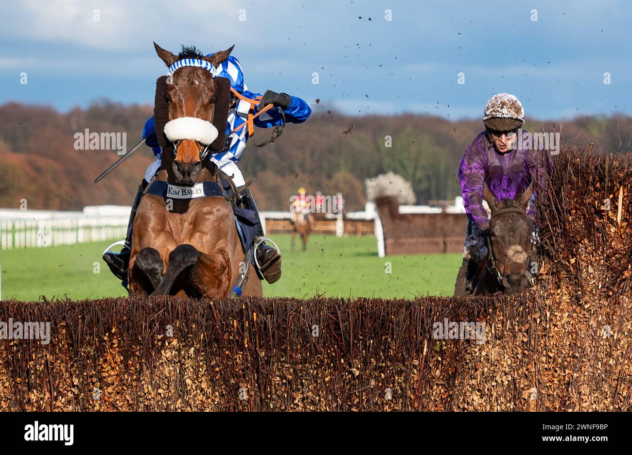 Does He Know and David Bass win the Grimthorpe Handicap Chase for trainer Kim Bailey and owners the Yes He Does syndicate. Credit: JTW Equine Images/Alamy Live News Stock Photo