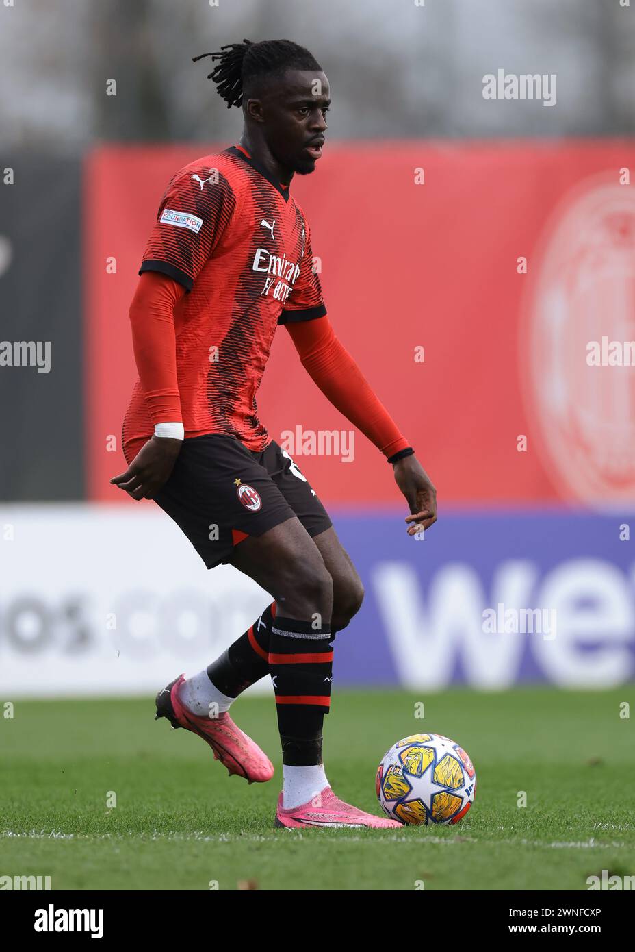 Milan, Italy. 28th Feb, 2024. Clinton Nsiala-Makengo of AC Milan during the UEFA Youth League match at Centro Sportivo Vismara, Milan. Picture credit should read: Jonathan Moscrop/Sportimage Credit: Sportimage Ltd/Alamy Live News Stock Photo