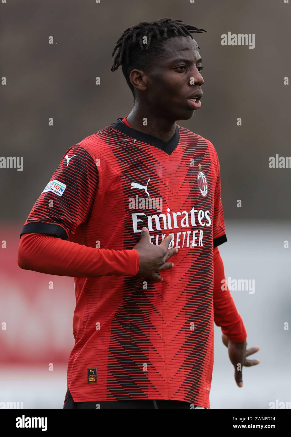 Milan, Italy. 28th Feb, 2024. Victor Ehuwa Eletu of AC Milan reacts during the UEFA Youth League match at Centro Sportivo Vismara, Milan. Picture credit should read: Jonathan Moscrop/Sportimage Credit: Sportimage Ltd/Alamy Live News Stock Photo