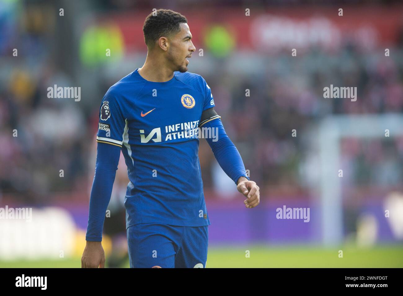 2nd March 2024; Gtech Community Stadium, Brentford, London, England; Premier League Football, Brentford versus Chelsea; Levi Colwill of Chelsea Stock Photo